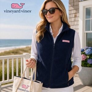 Vineyard Vines Navy Fleece Zip Vest | Logo Patch | Women’s Small Preppy Classic